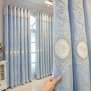 High Light Blocking European Hollow Velvet Embroidered Thick Curtain Fabric, Living Room Bedroom Floral Curtains, Home Decoration Curtain, Multiple Colors Available