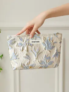 Floral & Letter Pattern Makeup Bag, Portable Cosmetic Storage Bag, Zipper Makeup Organizer Pouch, Handheld Cosmetic Pouch, Versatile Storage Bag Travel Essentials for Travel & Daily Used