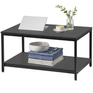 JupiterForce Coffee Table Black Vintage Cocktail Table with Storage Shelf for Livingroom