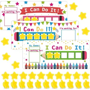 3 Sets  Rewards Chart for  I Can Do It Token Board Pencil Themed Behavior Chart at Home Positive Star and Customization Goal Box Incentives for Teacher Essentials Elementary Classroom