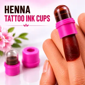 Henna Cups 10 Pcs Set – Pink Finger Tip Staining Caps for Henna, Tattoo Ink & Nail Beauty – Reusable Manicure Cosmetic Polish Cups