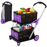 Collapsible shopping Cart with 2 Crates (Purple)