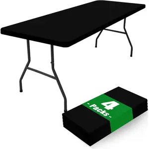 Spandex 6 Foot Rectangle Table Cloth 4 Pack, Elastic Fitted Tablecloths for, Stretch Washable Table Cover for, Camping, Banquet and Parties (Black, 30"x72")