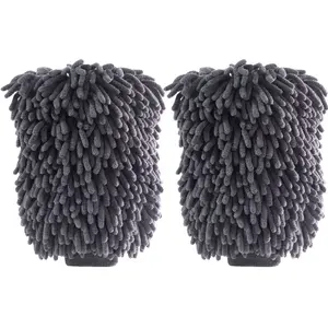 MOTIVITY Chenille Microfiber Car Wash Mitt, Scratch-Free, Lint-Free, Highly Absorbent Cleaning Glove for Cars, Trucks & Motorcycles, 2 Pack – Large, Gray