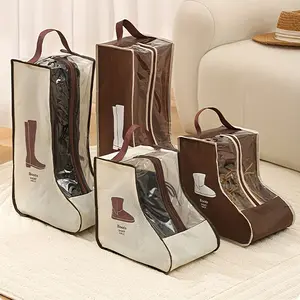Multi-Functional Fabric Boot Storage Bag with Handle: Transparent, Dustproof and Shoe Protector Suitable for Tall Boots and Short Boots - Lightweight Design, Hanging Shoe Organizers, Storage Pouch