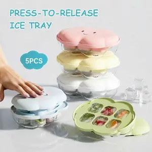 5-Piece Silicone Ice Cube Tray with Lid, Cloud-Shaped Six-Compartment Mold, Leak-Proof Kitchen Tool for Juice, Coffee, Wine, Fruit