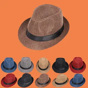 Jazz hat British style linen solid color top hat Men's and women's hemming