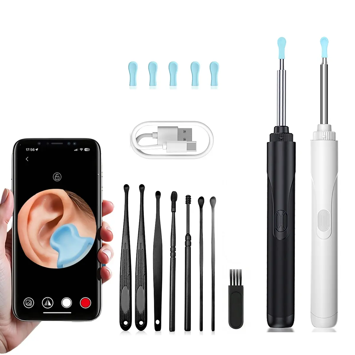 Earwax Removal Kit with Camera & Light, Visual Ear Pick, 5 Silicone Tips for iOS/android, Safe Home Ear Cleaner, Earpick Flashlight, Perfect Gift