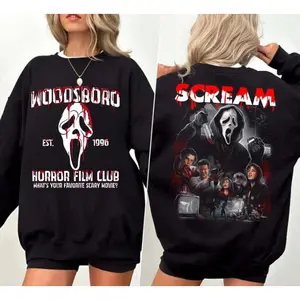 Woodsboro Horror Film Club Sweatshirt, Horror Ghostface Halloween Sweater, Halloween Ghostface Vintage Tee Shirt, Scary Movies Halloween T-Shirt, Ghostface Tee Shirt, Halloween Horror Characters Sweatshirt, Best Gift For Halloween, Both Tops Underwear