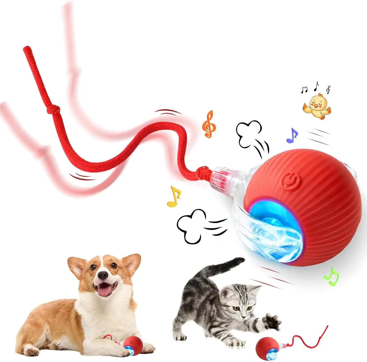 Gift For Pets, Electric Cat Toy Ball with Rope, Interactive Cat Teaser Toy, Automatic Rolling Ball Toy, Pet Supplies, Dog & Cat Accessories, Valentine
