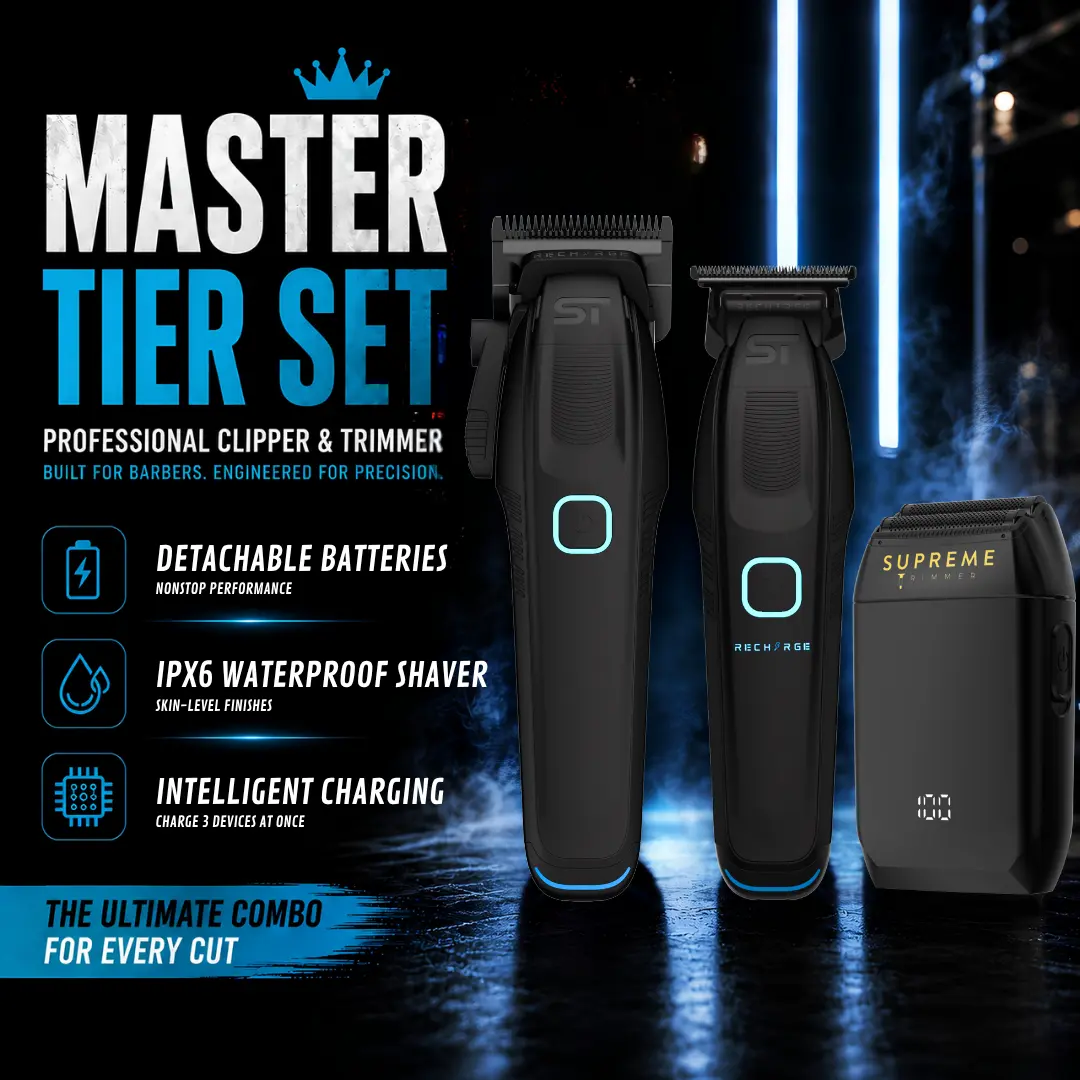 Supreme Trimmer 3-in-1 Master Set - Cordless Barber Haircut Kit with Recharge Clipper & Trimmer for Precision Haircuts Brush