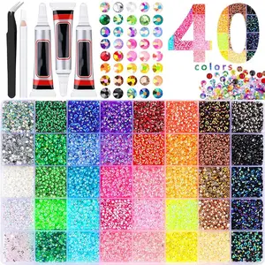 32000Pcs 40-Color Resin Rhinestones Set for Women Crafting Bedazzling, Multicolor Flatback Gems 3mm with Pickup Pen Tweezers Jewelry Glue,Diamond Nails Bedazzler Kit Supplies for Nail Art Decoration Accessories Tumblers Shoes Clothes Jewels DIY Tools Gift