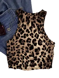 Plus Size Women Vintage Mouth Leopard Print Tank Top, Suitable For Summer Concert