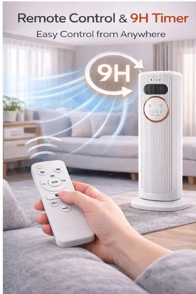 Bladeless Tower Fan - 4-in-1 Plug-Powered Plastic Brushless Home Appliance with Cool, Heat, Humidify, Air Circulation, Remote Control, Low Noise, Portability, All Seasons Indoor Use for Living Room, Study Desk, Home Cooling Solutions