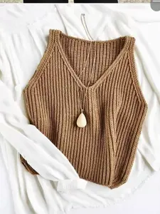 Women's Knitted Tank Top, Summer Sleeveless Innerwear, Casual Sleeveless Vest, Stylish Loose Fit, Unique Design, Comfortable Short Jacket, Slimming Knit Sweater, Sleeveless Clothing, Knit Vest Tops