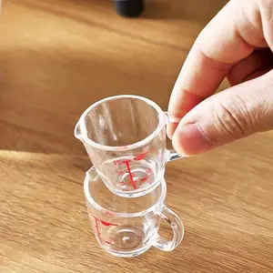 2-Pack Transparent Mini Measuring Cups With Red Markings, Stackable Nesting Cups For Baking & Coffee | Multi-Scale ML/Oz, Easy-Read, Ergonomic Handle For Milk Frothing & Kitchen Prep