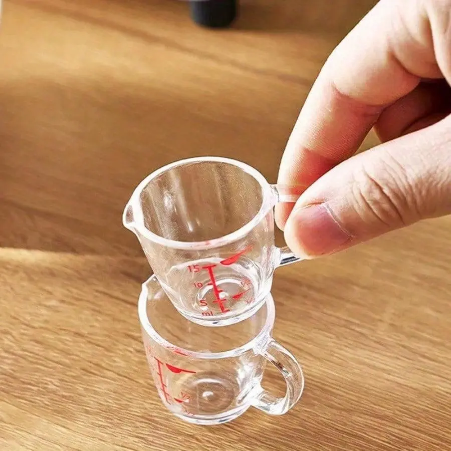 2-Pack Transparent Mini Measuring Cups With Red Markings, Stackable Nesting Cups For Baking & Coffee | Multi-Scale ML/Oz, Easy-Read, Ergonomic Handle For Milk Frothing & Kitchen Prep