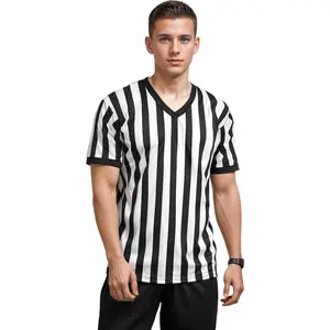 Referee Shirt for Men and Women, Black & White Stripes Umpire Uniform (V-Neck)