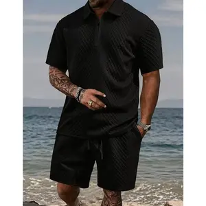 New summer men's casual fashion two-piece men's lapel half-open short-sleeved shorts Joker men's suit