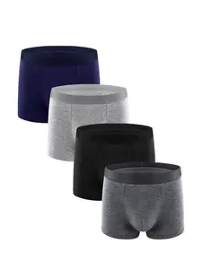 4-Pack Men's Boxer Briefs - Soft Breathable, Casual Elegant Underwear, Low-Rise Short Cut No Visible Bulk, Multi-Color - Bulk Discount for Everyday & Casual Wear - Plain Basic Panties, Mens Boxer Shorts, Mens Clothes