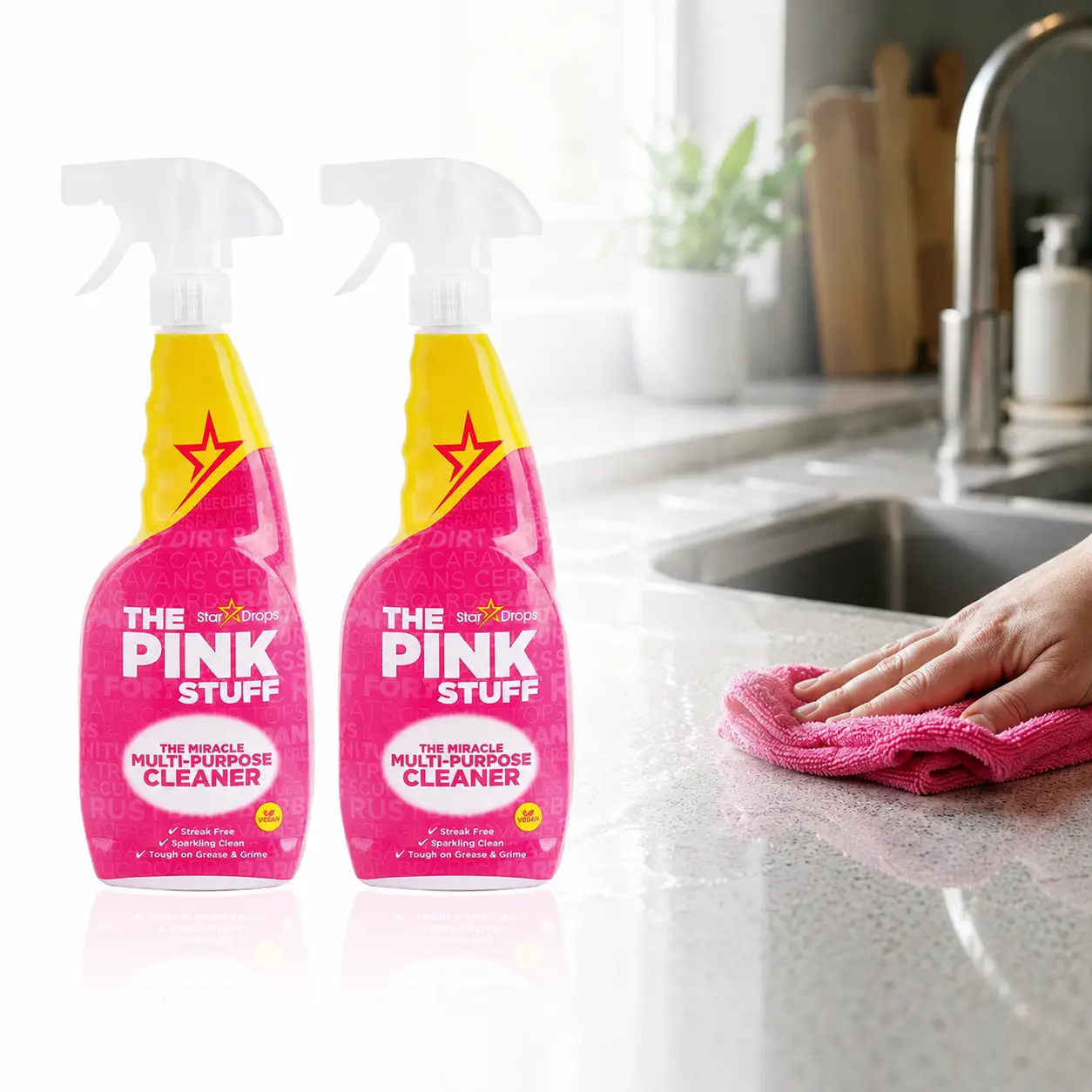 THE PINK STUFF Miracle 750 ml Multi-Surface Cleaner, Sparkling Clean Spray, Sensory Cleaning Experience, Outdoor Cleaner Spray, Boat and Grill Cleaner, Rhubarb Freshness, Pleasurable Cleaning, No Residue Cleaner.