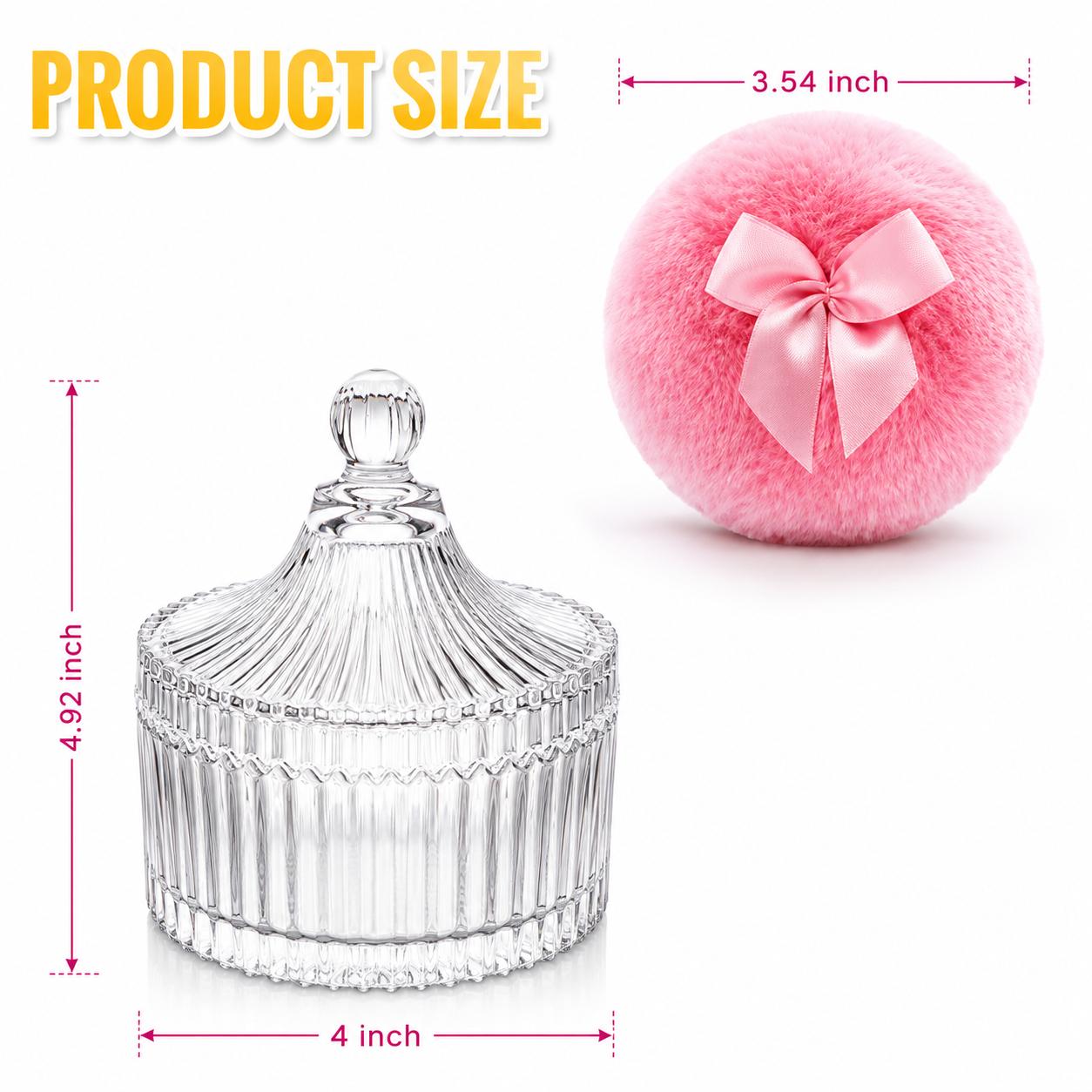2 Pcs Large Body Powder Puff and Container Powder Container with Puff Powder Puff Crystal Container Soft Washable Reusable Velour Face Body Glitter Powder Puff Wet Dry Makeup (Pink)