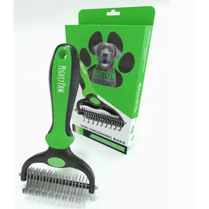Mighty Paw Dog Grooming Rake 2-Sided Comb for All Hair Types Deshed, Demat & Untangle Stainless Steel Ergonomic Handle
