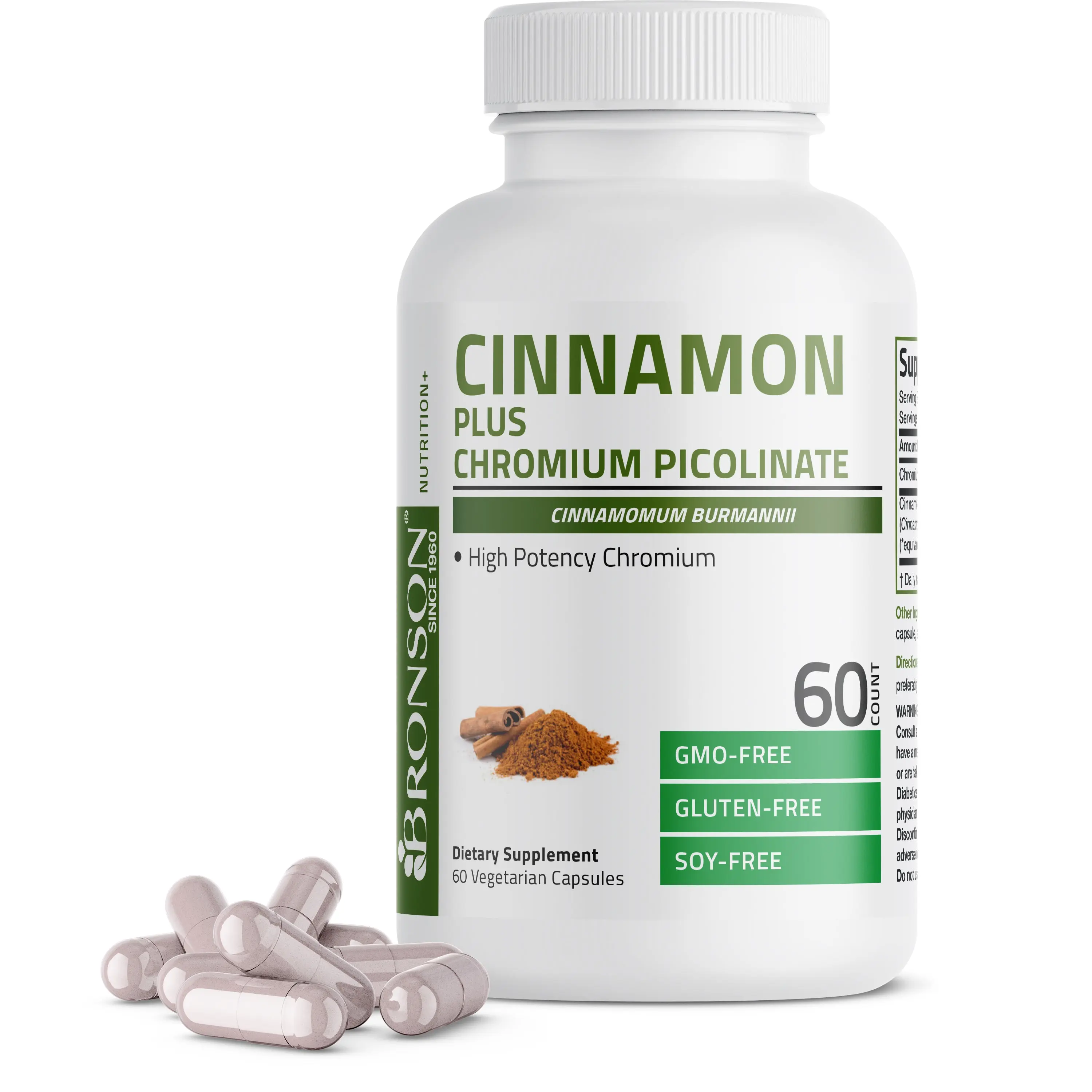 Bronson Cinnamon Plus Chromium Picolinate Supplement, High Potency Chromium, Non-GMO cinnamon flavor Healthcare Fitness