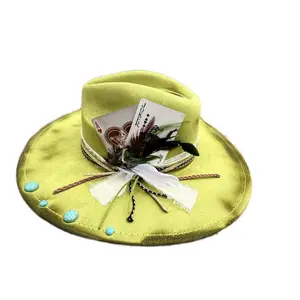 Cactus Avacado Toasted Custom Hand Burned Cowboy Hat with Unique Design and Decorative Elements