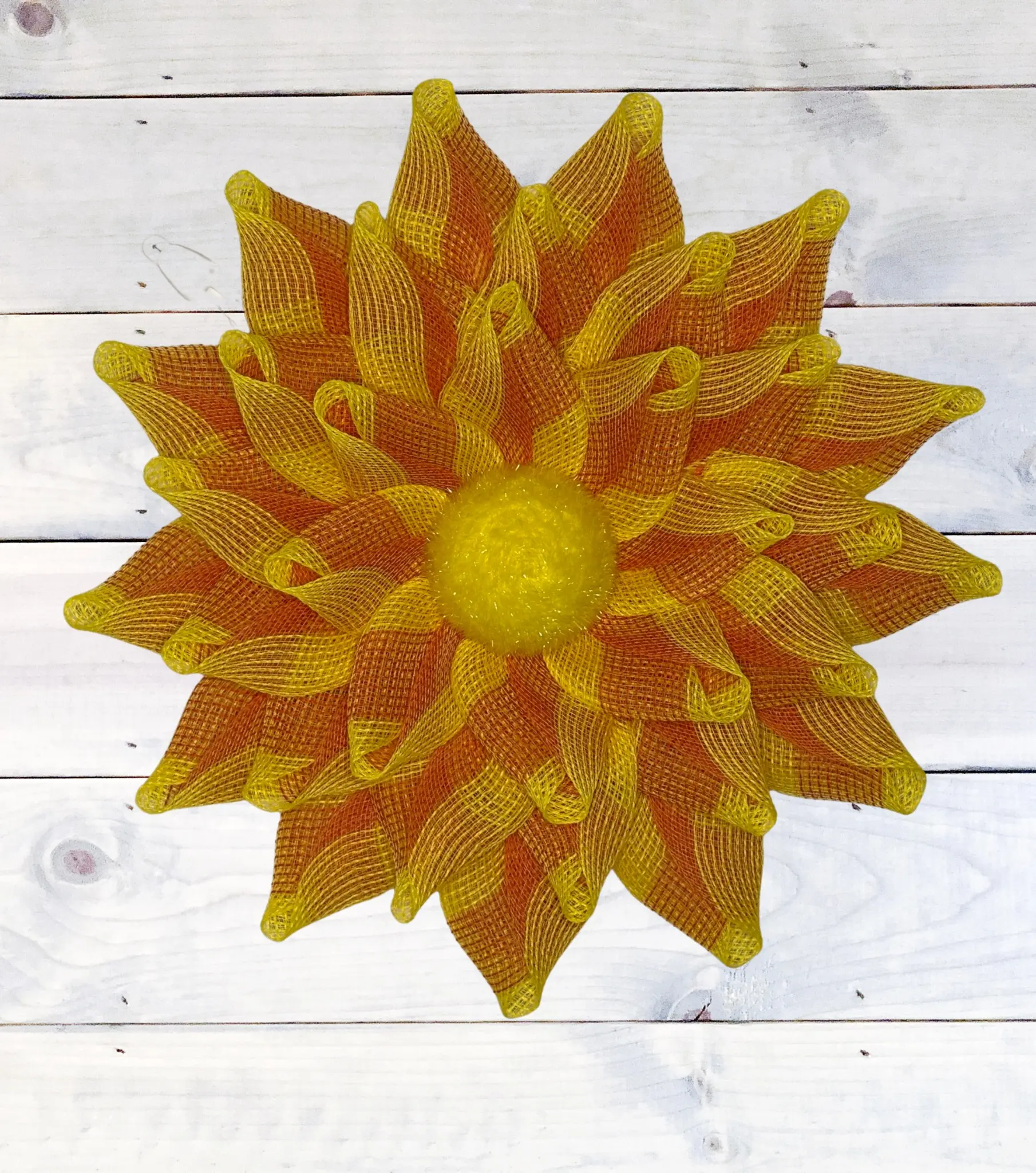 Sunrise Radiance Yellow & Orange Mesh Pinwheel Wreath | 22 Inch Front Door Decor