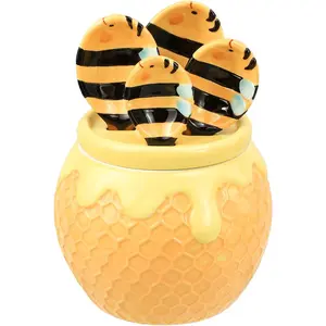 4 count Porcelain Measuring Spoons with Base, Cute Ceramic  Spoons and Honeycomb Cup