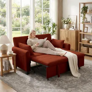 60inch Queen Size 3-in-1 Convertible Sleeper Sofa Bed Futon Couches with Pullout Bed 2-Seater Loveseat Adjustable Backrest Toss Pillows for Living Room Apartment Storage