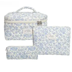 Cosmetic Bag Set 3pcs Fashionable Travel Toiletry Organizer Flower Pattern Cosmetics Box, Used for Essential Makeup Essentials large capacity makeup organizer Floral Makeup Travel Bag organizer bag cute cotton makeup bag Quilted Makeup Bag Set Zipper