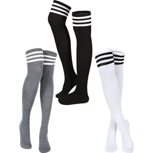 Knee High Socks Thigh High Socks Triple Stripe over the Knee Socks Long Opaque Thigh High Stockings Casual Striped