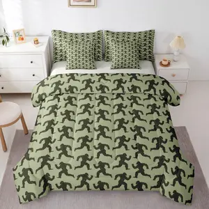 Foot Print Sasquatch 7 Piece Bedding Set for Men Women Teens Kids Orangutan Hunting Vintage Comforter Set with Sheets Boys Hunter Green Black Bed in a Bag Wild Home Decor