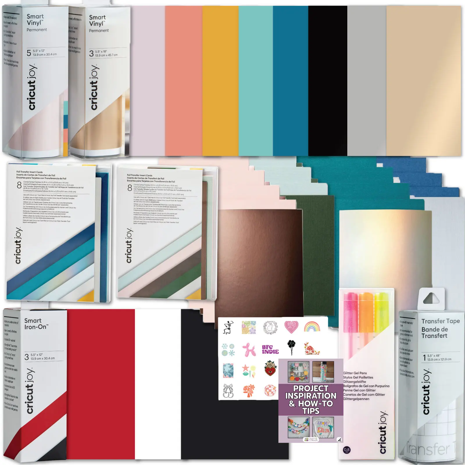 Cricut Deluxe All-in-One Materials and Accessories Bundle - 40+ Piece Beginner Sampler Material Kit for Cricut Joy Cutting Machines - Vinyl, Iron-On/ HTV, Card Making Packs and Pens - Crafting DIY Kit