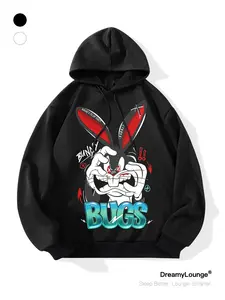 Classic Cartoon Looney Tunes Rabbit Graphic Hoodie, Loose Fit Casual Breathable Sweatshirt, Outdoor Sports Wear, Home Clothing