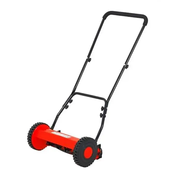 GARVEE 16" Hand Push Lawn Mower, Push Reel Lawn Mower for Small to Medium Yards,5-Blade Manual Lawnmower with Adjustable Cutting Height, Manual Walk-Behind Lawn Mower for Quiet Eco-Friendly Mowing,Red
