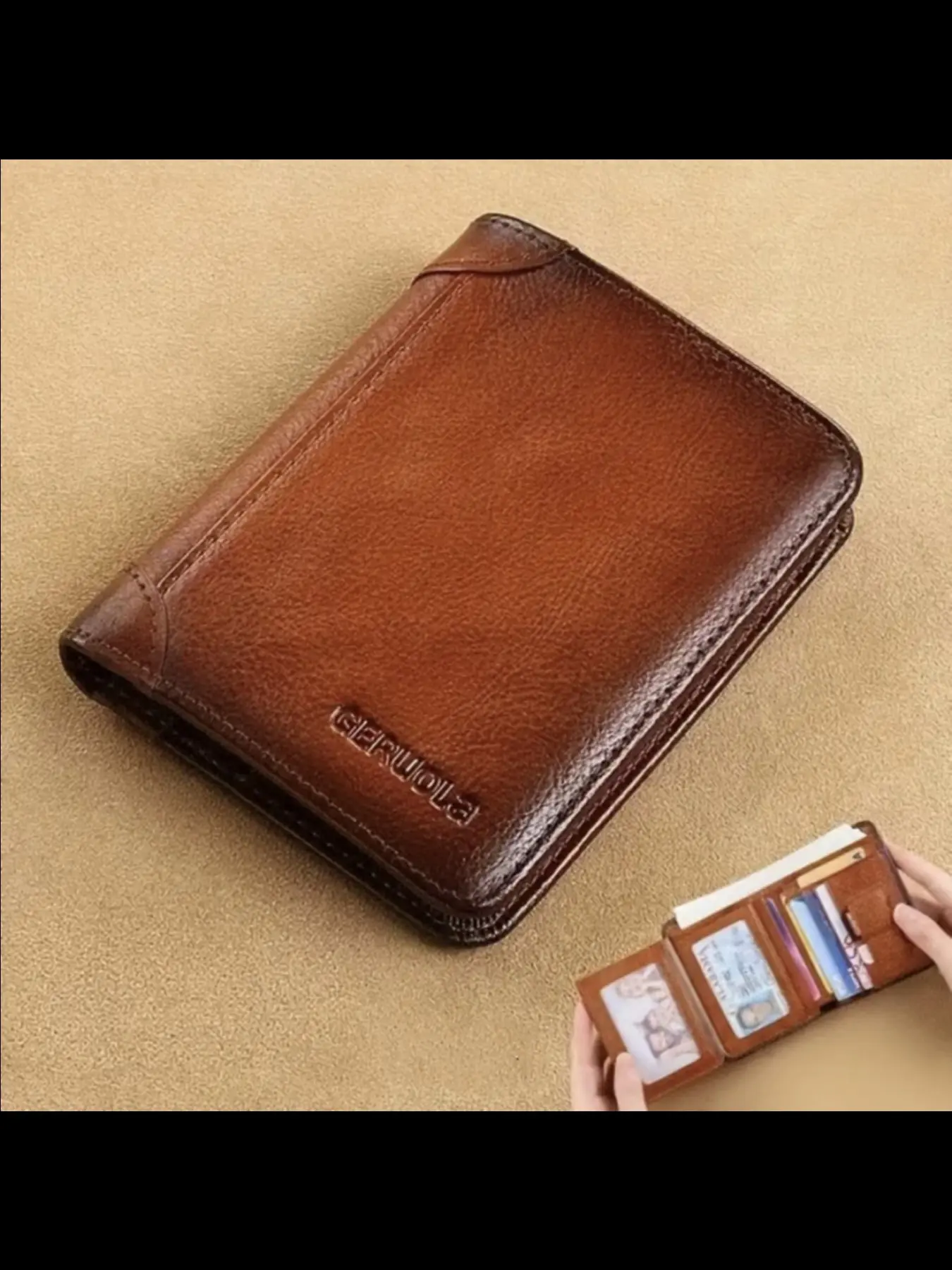 Men's Genuine Leather Wallet RFID Blocking Ultra-Thin Top Layer Cowhide Short Multifunctional Slim Card Storage Business Card Holder ID Credit Card Holder Christmas Gift