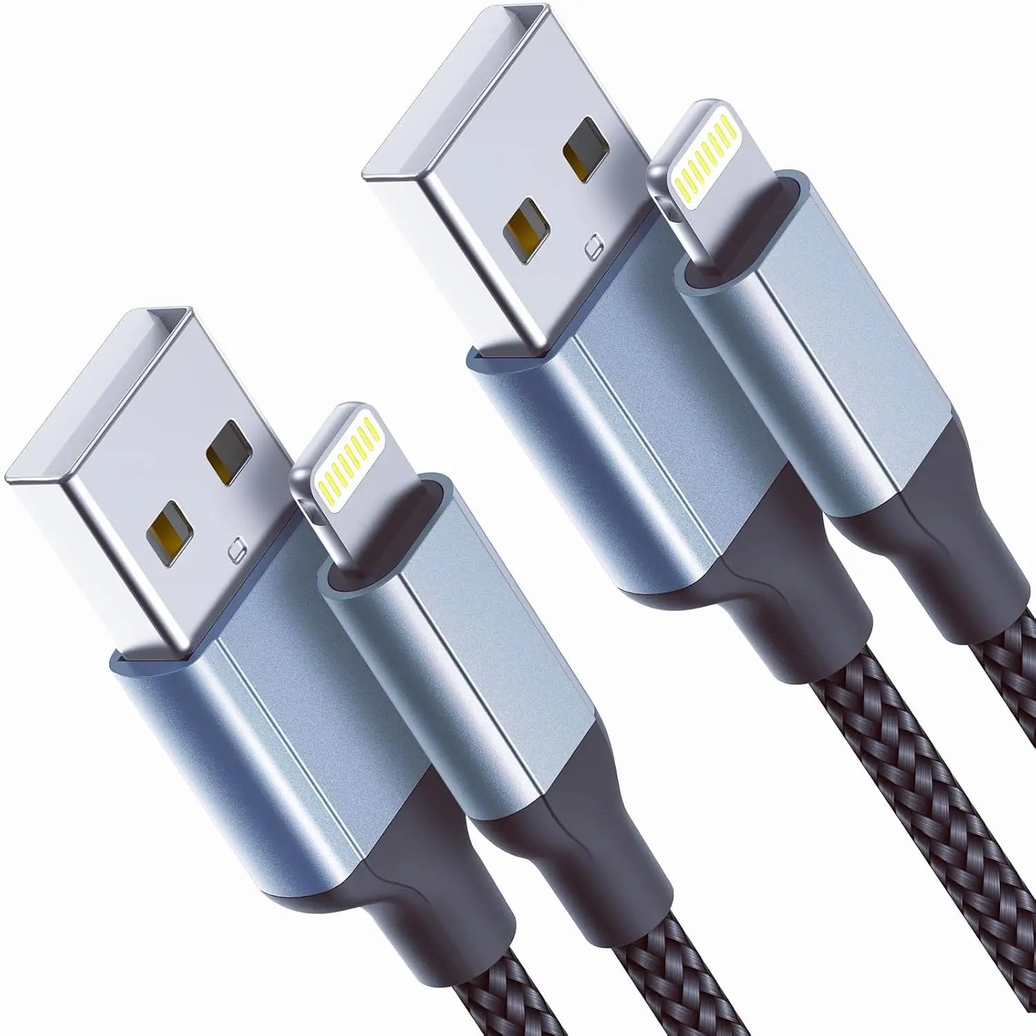 MFi-Certified Portable Mobile USB to Lightning Alloy Cord, 2FT 2-Pack Charging & Sync Cord for iPhone Devices