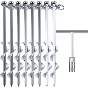 8 count Ground Anchors Screw in, 12 Inch Heavy Duty Tent Stakes with Trampoline Anchor Hook Ground Stakes for Camping Tent Canopies Ports Sheds Swing Sets Securing  ()