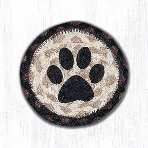 212 MAIN 5 in. Stylish Braided-Look Hand-Stenciled Natural Jute Cat Paw Individual Coaster Rug for Music Accessory Organization