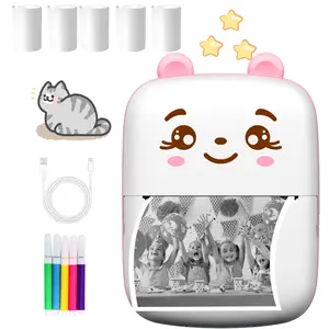 Kids Bluetooth-compatible Printer with 5 Paper Rolls & Colored Pens, Ink-Free Mini Wireless Printer for Photos & Stickers, Safe Gift for Ages 3-12, Portable Printer Wireless