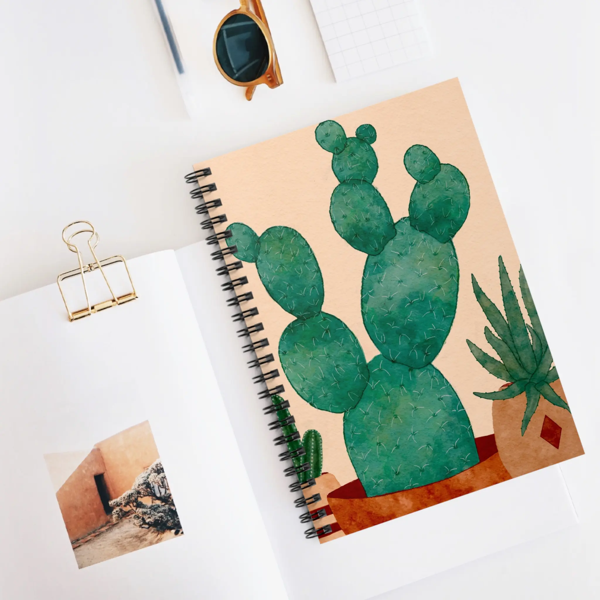 Cactus-Themed Spiral Notebook - Ruled Line, Journal for Plant Lovers, Eco-Friendly Stationery, Cute Office Supplies, Gifts for Her, Watercolor Journal