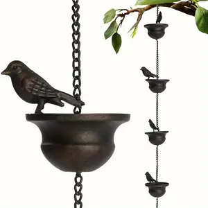 Vintage Metal Bird Rain Chain, Country Outdoor Garden Decor, Dual Birds Design, Antique Bronze Finish, Easy Hanging, Suitable for Patios and Gardens, No Power Needed