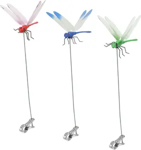 3-piece set Dragonfly Pole Clip, Outdoor 3D Dragonfly Bug Deterrent Garden Poles Decoration Clip, Home Accessories Gardening Decor Crafts for Plant Vine Wall Clips 3 Color Set