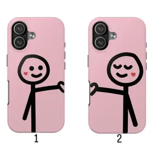 Stickman Love Heart Couple Phone Cases - Cute Pink Design for Couples, Durable Protection, Perfect for Daily Use, High-Quality Material, Unique Gift Idea