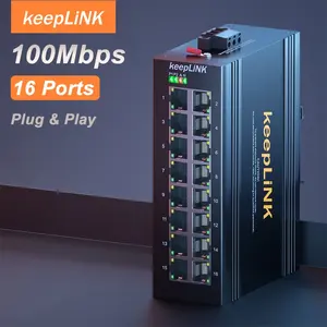 Keeplink KP-9000-45-16TX Industrial 16 Port 10/100mbps Ethernet Switch, Rugged Metal Case IP40, Din Rail Mount, Wide Temperature Range