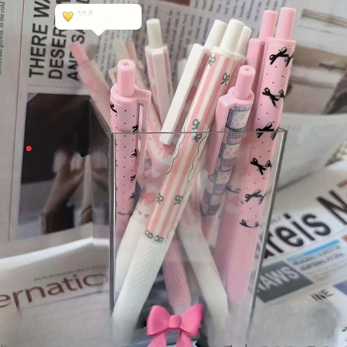 Bow Pattern Grease Pencil (6 Counts/set), Quick Dry Push Pen, Smooth Student Neutral Pen, Writing Pen for Home School Office, Quick Dry Pens, Cute Pens