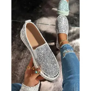 Women's Fashionable Glitter Rhinestone Decorated Slip on Loafers, Casual Comfortable Low Top Shoes for Daily Wear, Lightweight Breathable Shoes for Women & Girls(Raincoats)